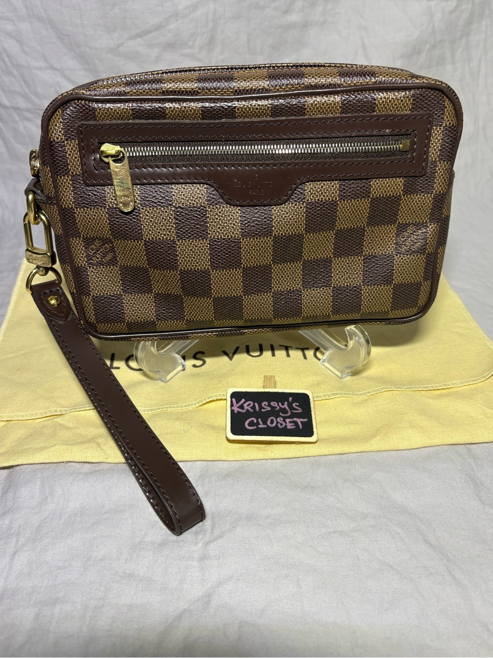 ❤️ Louis Vuitton Damier Ebene Macau Unisex Clutch + dustbag